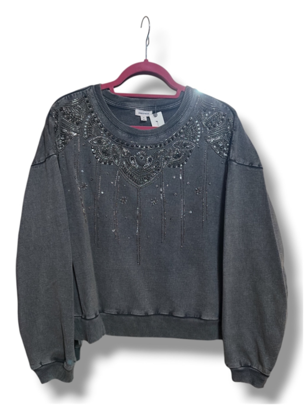 Women's Pilcro Embellished Sweatshirt Grey Size XS - Picture 3 of 6
